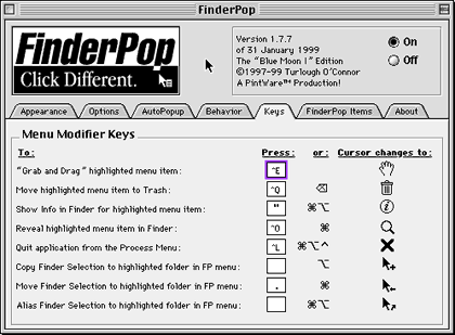 Finder Pop Control Panel